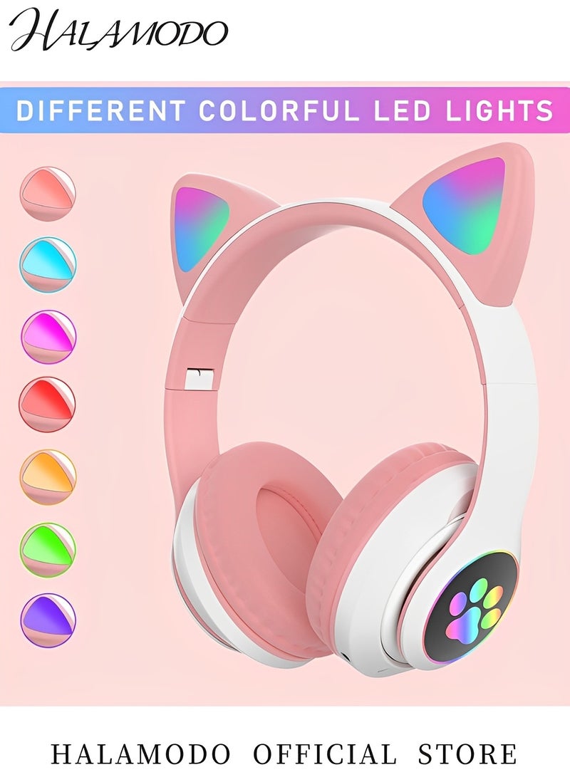 Kid's Bluetooth Wireless Headphones Cat Ear LED Light Up Bluetooth Foldable Headphones Adjust Headband Over-Ear Bluetooth Headphones with Microphone for Girls  - Image 5
