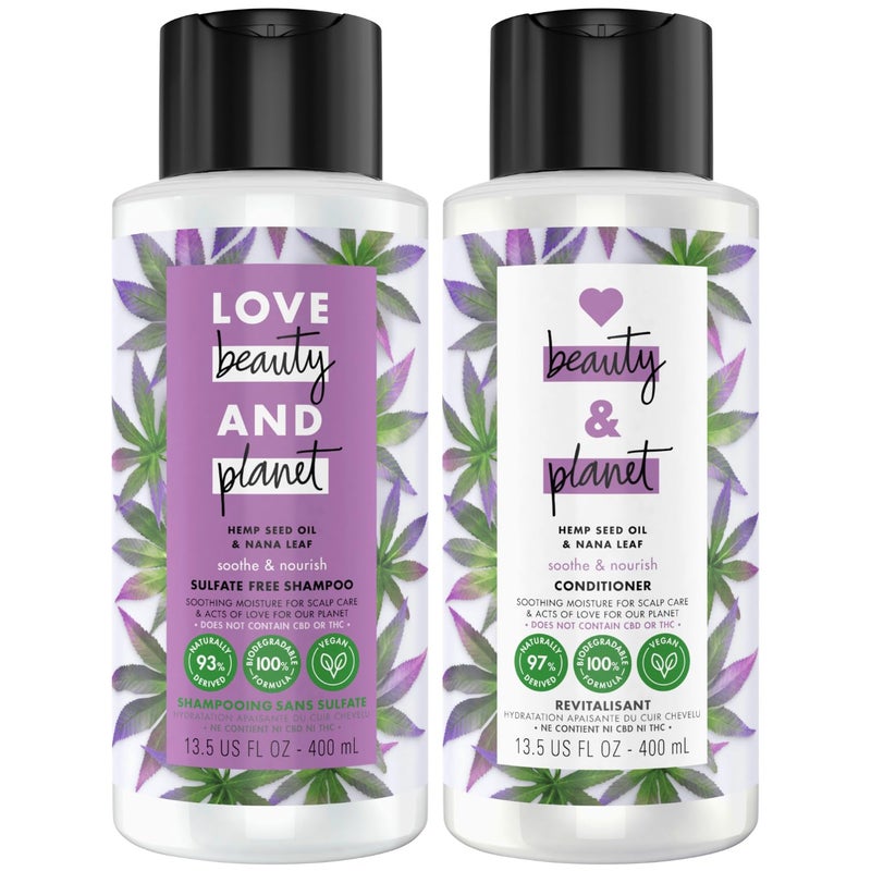 love beauty and planet Love Beauty and Planet Shampoo and Conditioner Hemp Seed Oil  Nana Leaf Soothe  Nourish  SulfateFree Shampoo and Conditioner for Damaged Dry Hair Detangler Scented 135 Oz 2 Piece Set