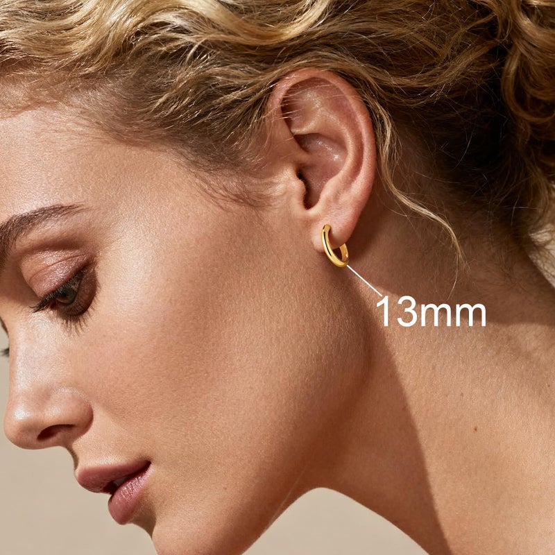 M MOOHAM Hoop Earrings for Women - 14k Gold Plated Cartilage Hypoallergenic Mini Small Hoops Earrings for Women Jewelry 13mm - Image 3