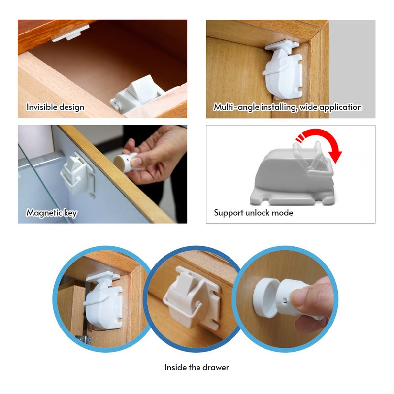 Invisible Child Safety Locks Magnetic Locking System 8 Locks + 2 Key Set for Drawers Cabinets Cupboard Door - Image 5