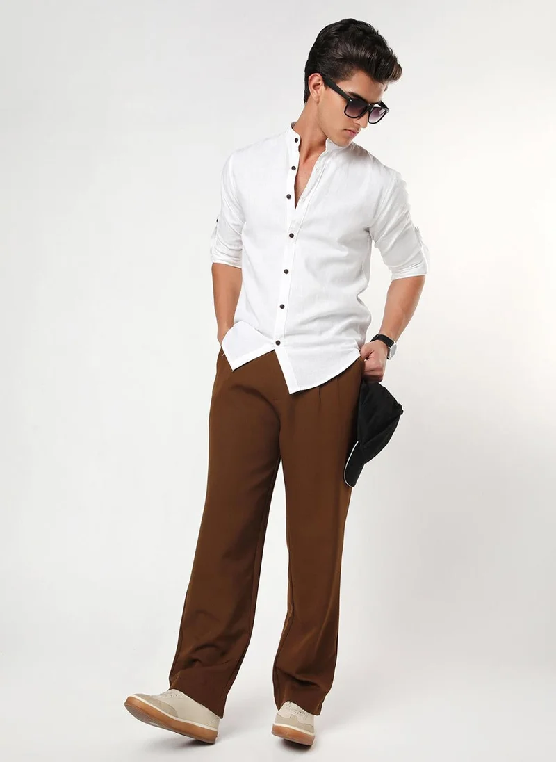 Urbano Fashion  Urbano Fashion Men's White Linen Blend Full Sleeve Relaxed Fit Mandarin Collar Casual Solid Shirt for Men | Best Price UAE
