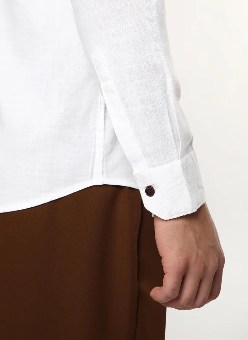 Urbano Fashion  Urbano Fashion Men's White Linen Blend Full Sleeve Relaxed Fit Mandarin Collar Casual Solid Shirt for Men | Best Price UAE