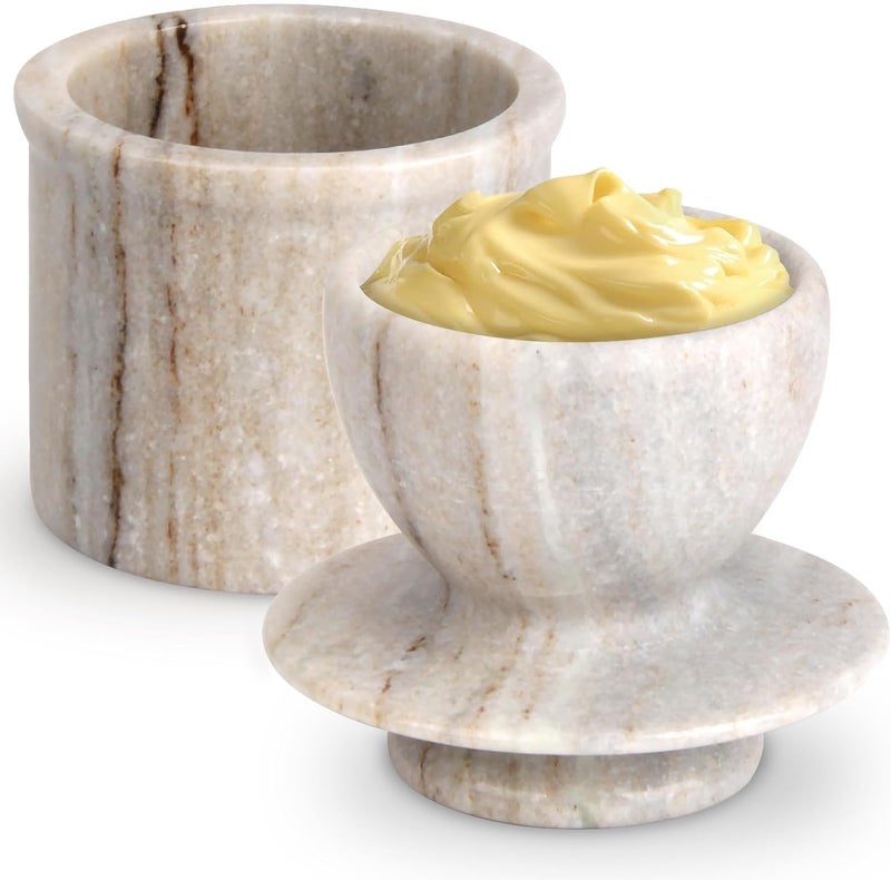 TABHOUKIT Butter Crock with Lid, Soft Spreadable Butter keeper, Marble French Butter Keeper to Leave On Counter, Butter Dish, Home and Kitchen Decor for Countertop -all (Viva Jade, Large) - Image 1