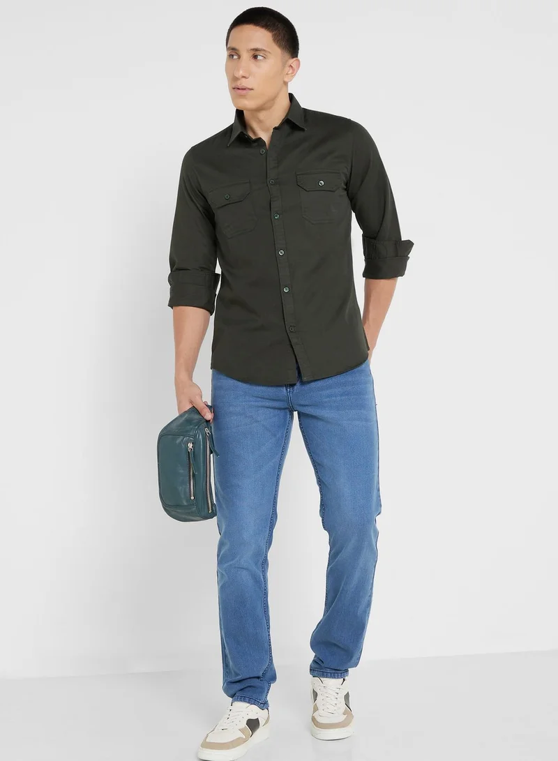 سفنتي فايف Pure Cotton Casual Double Pocket Shirt