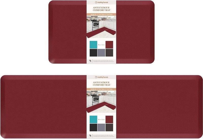 HappyTrends 2 PCS Kitchen Mat Cushioned Anti-Fatigue Floor Mat, Heavy Duty Ergonomic Comfort Foam Standing Mat, Waterproof Non-Slip Kitchen Rugs for Home, Office(20"x30"+20"x60",Red) - Image 1