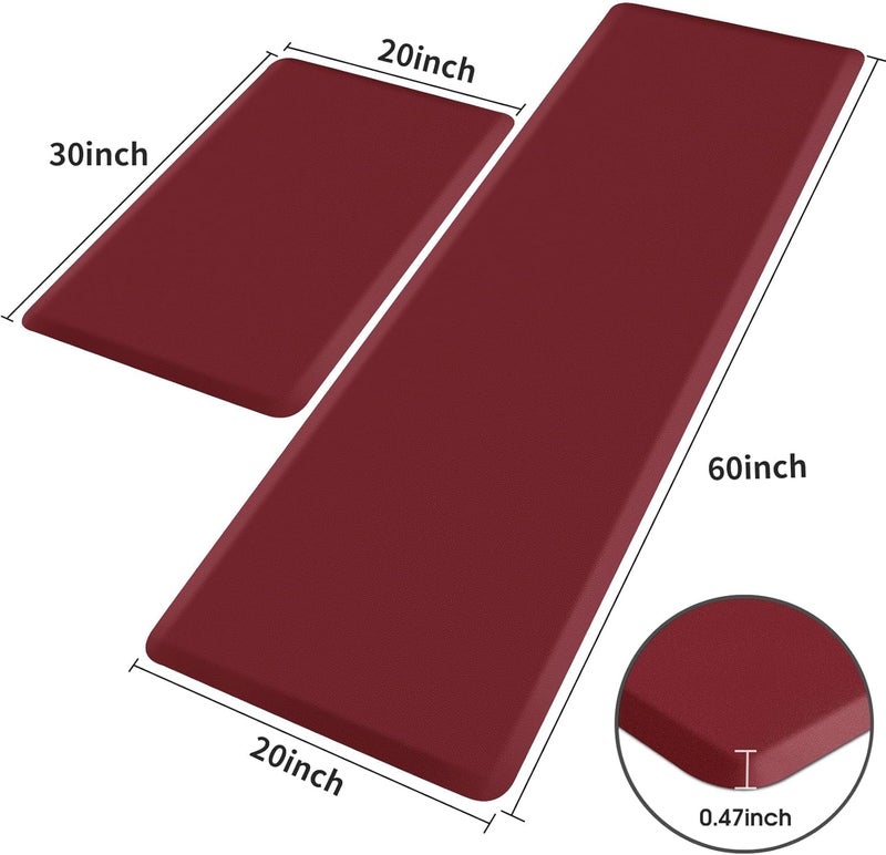 HappyTrends 2 PCS Kitchen Mat Cushioned Anti-Fatigue Floor Mat, Heavy Duty Ergonomic Comfort Foam Standing Mat, Waterproof Non-Slip Kitchen Rugs for Home, Office(20"x30"+20"x60",Red) - Image 2