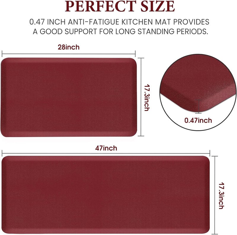HappyTrends 2 PCS Kitchen Mat Cushioned Anti-Fatigue Floor Mat, Heavy Duty Ergonomic Comfort Foam Standing Mat, Waterproof Non-Slip Kitchen Rugs for Home, Office(20"x30"+20"x60",Red) - Image 5
