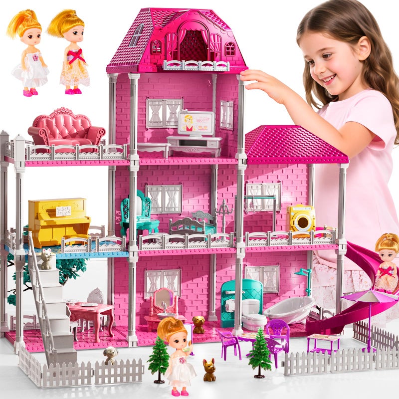 JUKUDAHU Villa Playset for Girls Ages 37 Indoor Playset Girls Toys with 3 Storeys 7 Rooms 2 Dolls for Ages 68 Furniture and Accessories Pretend Toddler Toy Birthday Gifts for Kids 3 4 5 6 7 8 - Image 3