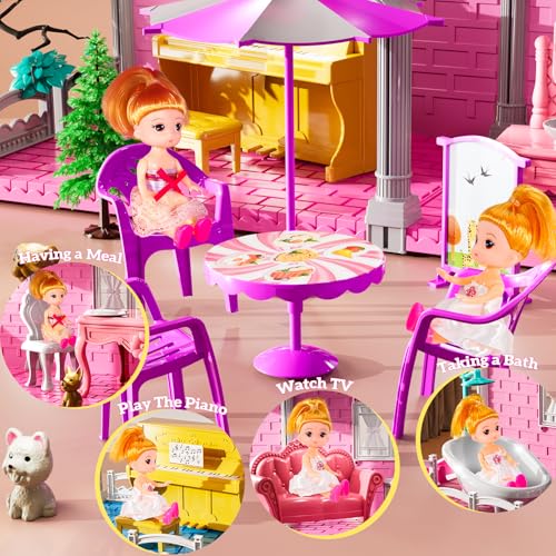 JUKUDAHU Villa Playset for Girls Ages 37 Indoor Playset Girls Toys with 3 Storeys 7 Rooms 2 Dolls for Ages 68 Furniture and Accessories Pretend Toddler Toy Birthday Gifts for Kids 3 4 5 6 7 8 - Image 5
