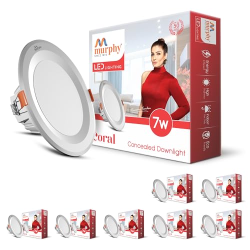 Murphy Polycarbonate Body 7W Coral LED Cool White Round Panel Conceal Down Light | Pack of 8 | Long-Lasting & Flicker-Free LED Light | Suited for 3 Inch Junction Box - Image 1