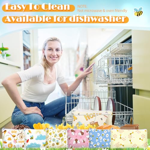 Chumia 6 Pack Reusable Snack Bags for Kids, Washable Sandwich & Food Storage Pouches, Dual-layer Silicone Lined Lunch Bags with Zipper for School & Travel(Bees,6.9 x 3.7 Inches) - Image 5