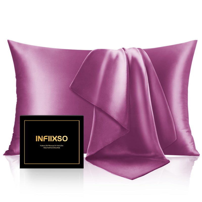 INFIIXSO Mulberry Silk Pillowcase for Hair and Skin  Silk Pillow Cases Queen Size with Hidden Zipper 20x30 Inches  Extraordinary Smooth and Soft Cooling Pillow Cases for Hot Sleepers(Purple  1 Pack) - Image 1