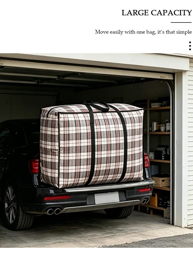 DUNISO 3 Pack Extra Large Moving Bags, Heavy‑Duty Plaid Woven Storage Bag with Zipper & Reinforced Handles, Foldable Waterproof Duffle Sack for Clothes, Quilt, Bedding, Household Storage, House Moving & Travel - Image 3