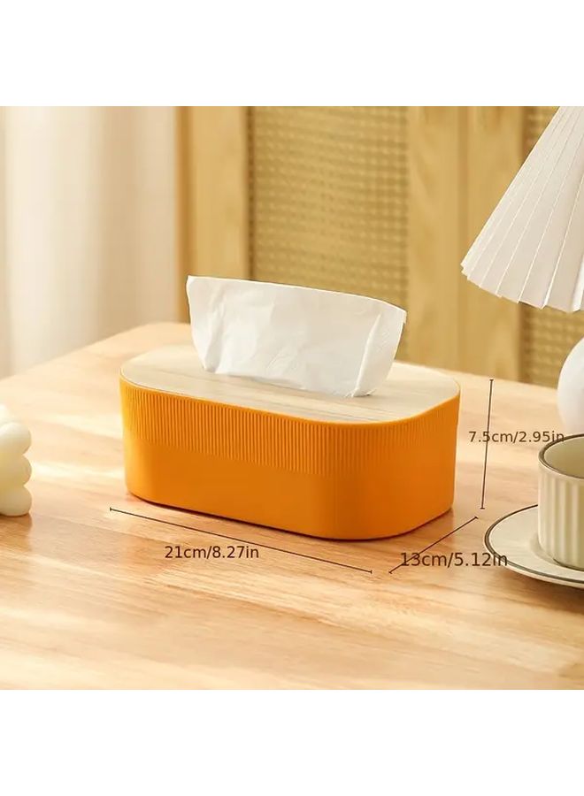 Orange Modern Wooden Lid Tissue Box Plastic Rectangular Organizer for Home Office - Image 1