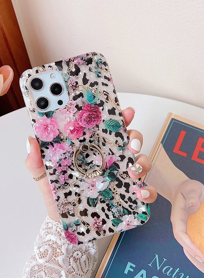 Case Cover   Compatible with iPhone 11 Pro Max Case Flower Case Lovely Clear for Women Girls with 360 Degree Rotating Ring Kickstand Soft TPU Shockproof Cover of 65" Black Leopard  - Image 1