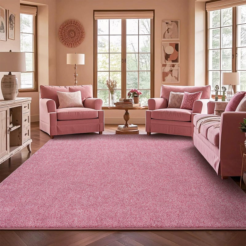 Rtizon Area Rug for Living Room, Non-Slip Rugs for Girls's Bedroom, 4x6Ft Washable Carpet with Memory Foam for Bedside Office Dorm Entryway Hallway,Pink and White - Image 1