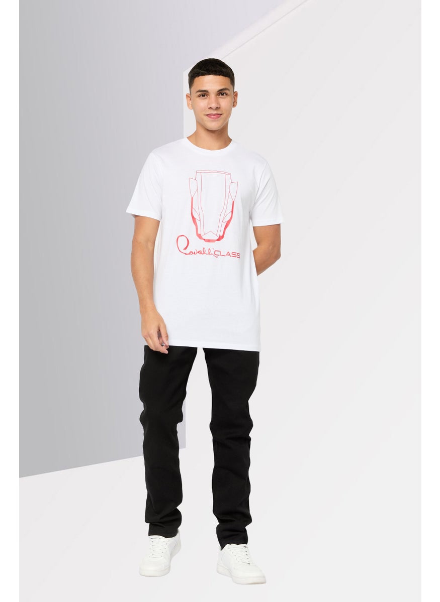 Cavalli Class Men Crew Neck Short Sleeve Graphic Print T-Shirts, White  - Image 2