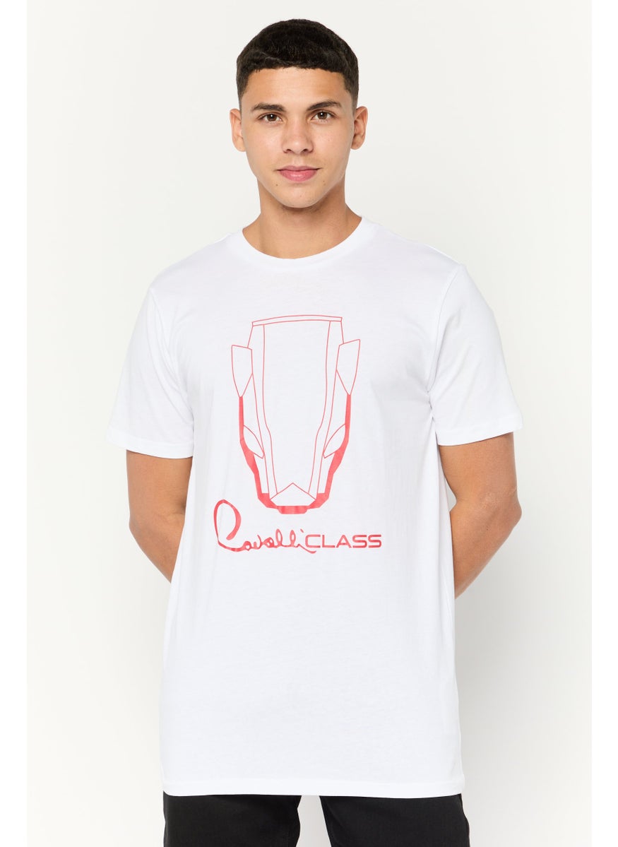Cavalli Class Men Crew Neck Short Sleeve Graphic Print T-Shirts, White  - Image 1