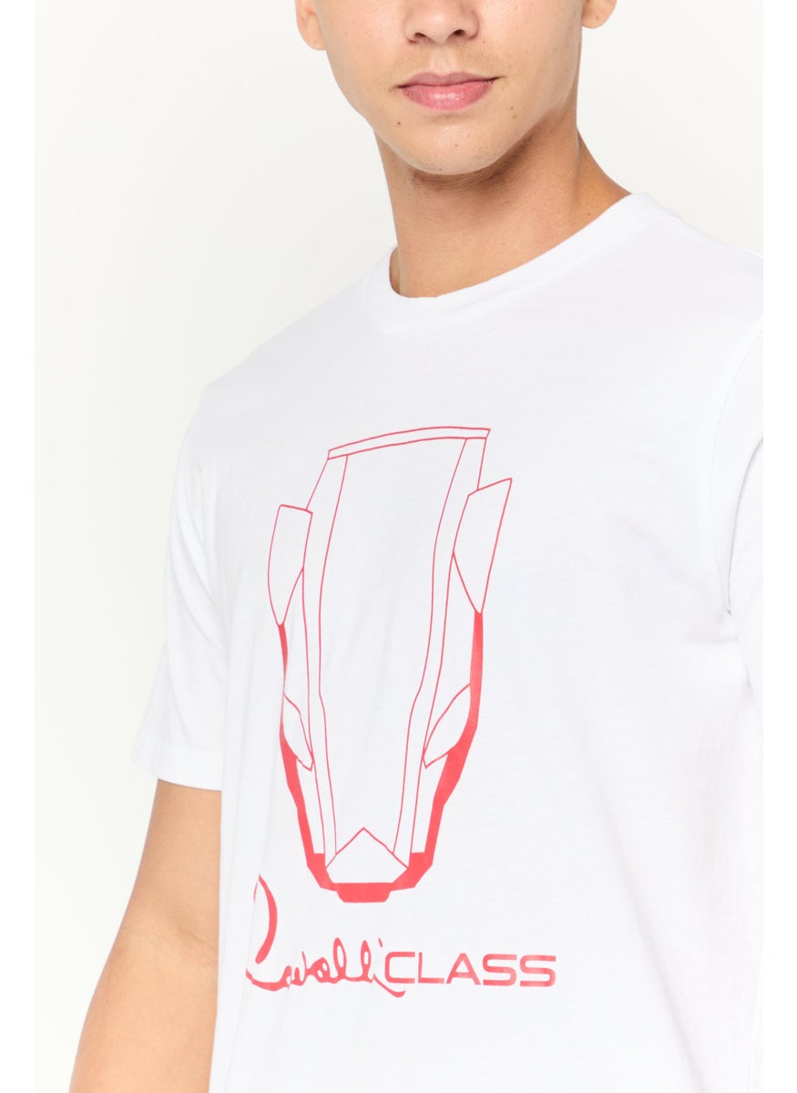 Cavalli Class Men Crew Neck Short Sleeve Graphic Print T-Shirts, White  - Image 3
