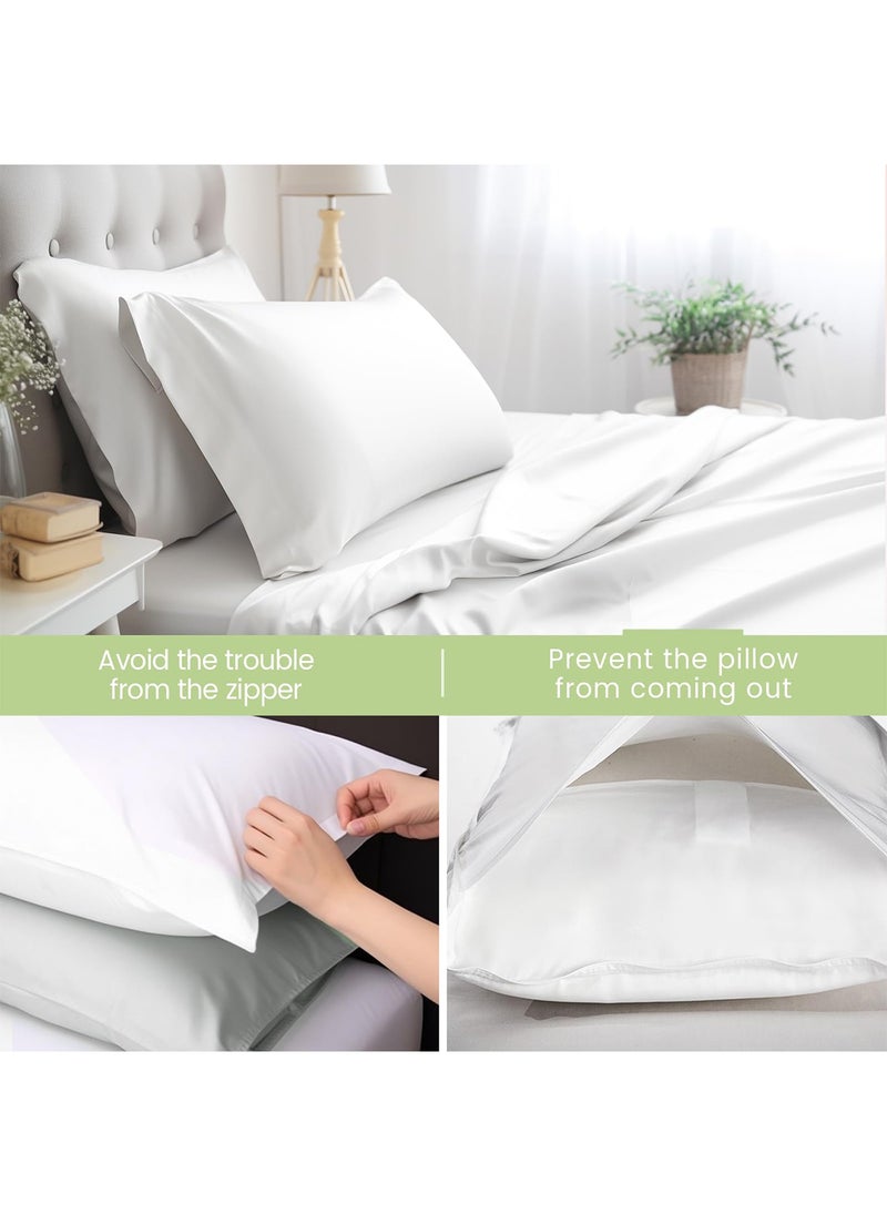Arabest 4 Piece Sheet & Pillowcase Sets Bed Sheets Full Bedding Set (1 Flat Sheet 1 Fitted Sheet 2 Pillow Cases )Silky Satin White  - Image 3