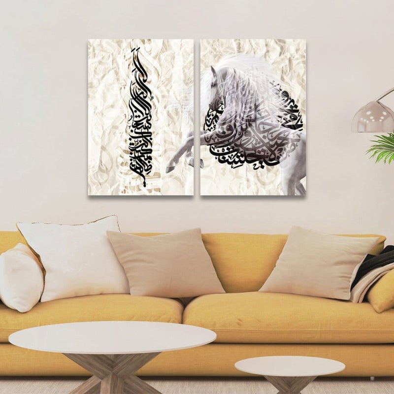 ماركتنا لوحة قماشية ثنائية بتصميم حصان بمقاس اجمالي 80×60 سم - Image 1