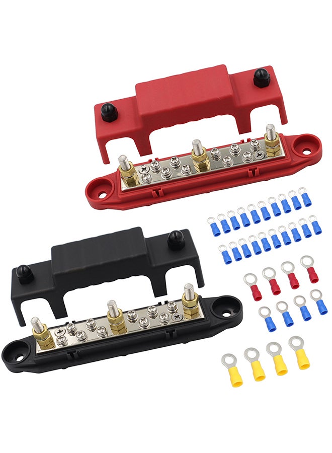 China Distribution Board Busbar Maximum Voltage DC48V 150A 3*M6 Studs, Marine Busbar Terminal Blocks 12 V DC Battery Busbar with Cover - RV Marine Distribution Block High Current Terminal Block Busbar Positive and Negative (1 each red and black) - Image 1