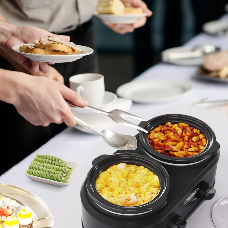 Sunvivi سيرفر دافئ مزدوج من صن فيفي مع 2 وعاء سيراميك قابل للإزالة 3 إعدادات حرارة قابلة للتعديل 2 غطاء زجاجي مرئي من الفولاذ المقاوم للصدأ 2 125 كوارت أسود - Image 3