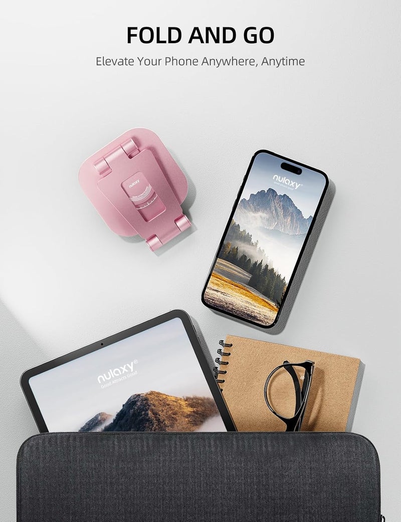 nulaxy Rotatable Cell Phone Stand, Fully Adjustable Foldable Desktop Phone Holder Cradle Dock, Thick Case Friendly, Compatible with All Phones, Nintendo Switch, Rose Gold - Image 5
