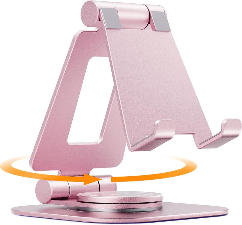 nulaxy Rotatable Cell Phone Stand, Fully Adjustable Foldable Desktop Phone Holder Cradle Dock, Thick Case Friendly, Compatible with All Phones, Nintendo Switch, Rose Gold - Image 1