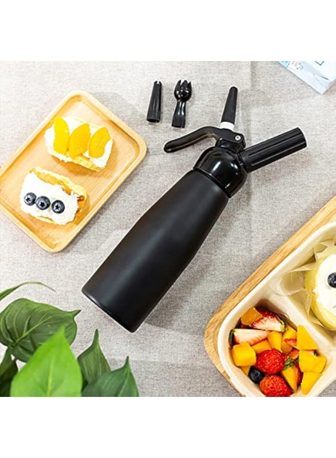 Arabest Whipped Cream Dispenser, Professional Aluminum Culinary Canister Durable Stainless Steel Leak-Free Seals with 3 Decorating Nozzles Cream Foam Maker for DIY Cake Dessert Coffee (500ml, Black) - Image 2
