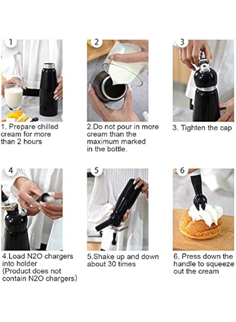 Arabest Whipped Cream Dispenser, Professional Aluminum Culinary Canister Durable Stainless Steel Leak-Free Seals with 3 Decorating Nozzles Cream Foam Maker for DIY Cake Dessert Coffee (500ml, Black) - Image 4