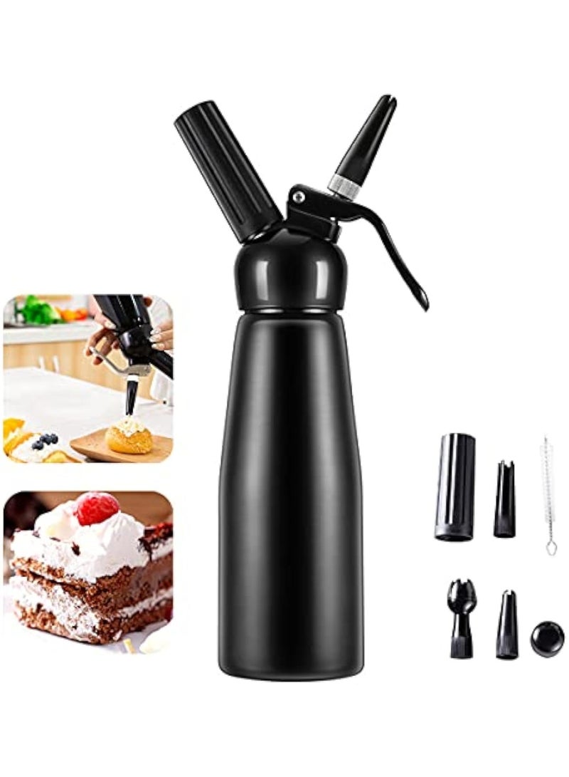 Arabest Whipped Cream Dispenser, Professional Aluminum Culinary Canister Durable Stainless Steel Leak-Free Seals with 3 Decorating Nozzles Cream Foam Maker for DIY Cake Dessert Coffee (500ml, Black) - Image 1