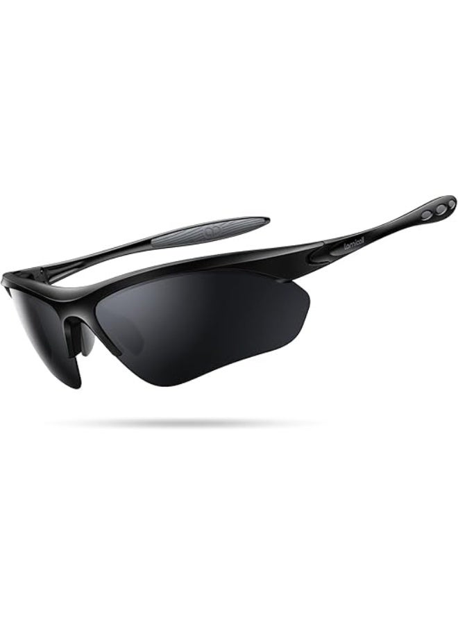 Lamicall 22g Polarized Sports Sunglasses for Men Women - UV400 Protection Sun Glasses for Running Cycling Fishing Golf Driving, Black Gray - Image 1