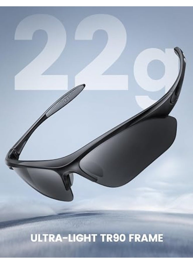 Lamicall 22g Polarized Sports Sunglasses for Men Women - UV400 Protection Sun Glasses for Running Cycling Fishing Golf Driving, Black Gray - Image 3