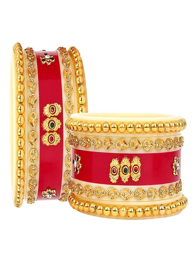 EMBROCO Women's Plastic and Stone Red Designer Fashion Bridal Dulhan Chuda Set (Color_3, 2.6) - Image 4