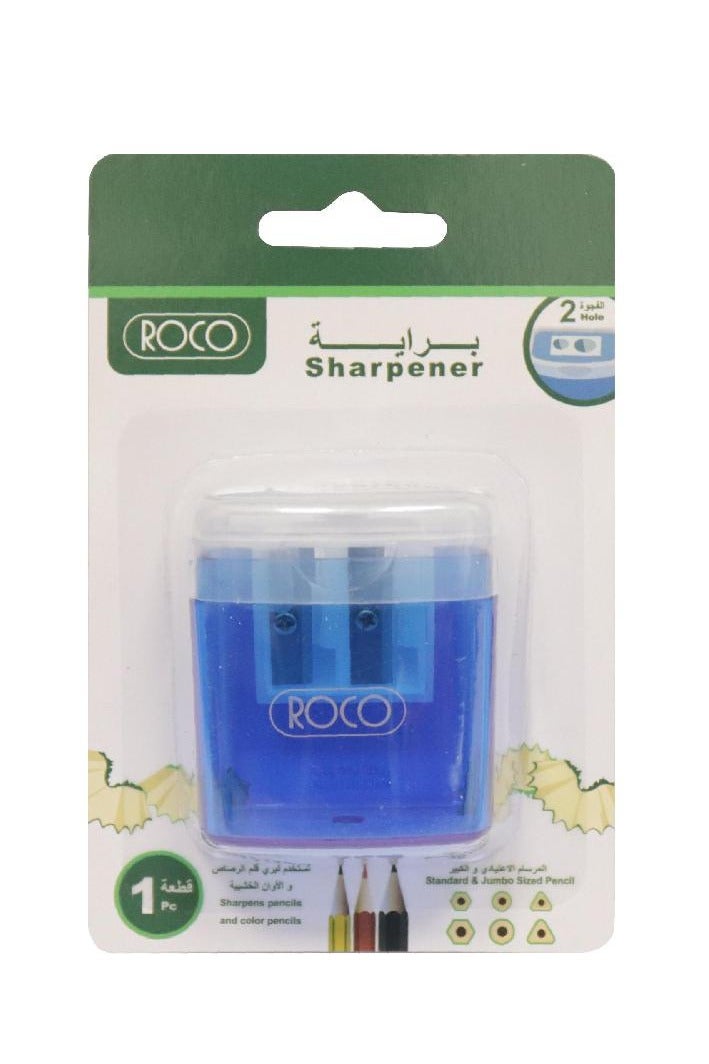 ROCO Pocket Sharpener 2 Holes Blue/Green - Image 1