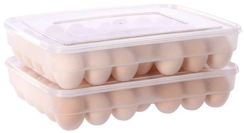 Sooyee 2 Pack Covered Egg Holders for Refrigerator,Clear 2X34 Deviled Egg Tray Storage Box Dispenser,Stackable Plastic Egg Cartons,Egg Holder Countertop(68 Eggs) - Image 1