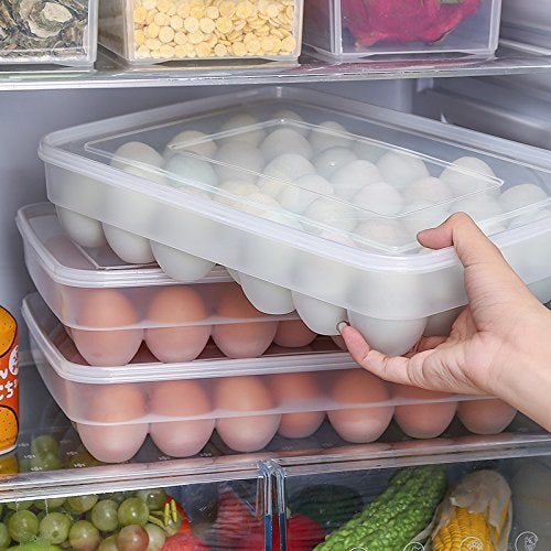 Sooyee 2 Pack Covered Egg Holders for Refrigerator,Clear 2X34 Deviled Egg Tray Storage Box Dispenser,Stackable Plastic Egg Cartons,Egg Holder Countertop(68 Eggs) - Image 2