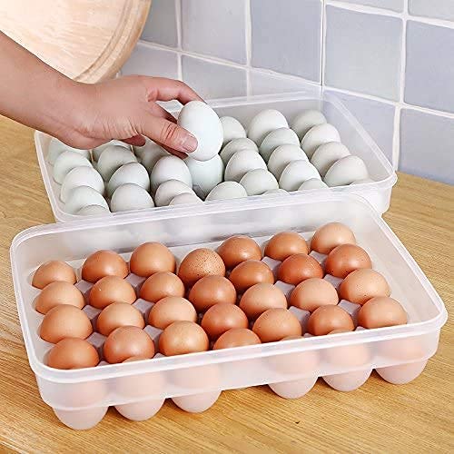 Sooyee 2 Pack Covered Egg Holders for Refrigerator,Clear 2X34 Deviled Egg Tray Storage Box Dispenser,Stackable Plastic Egg Cartons,Egg Holder Countertop(68 Eggs) - Image 5