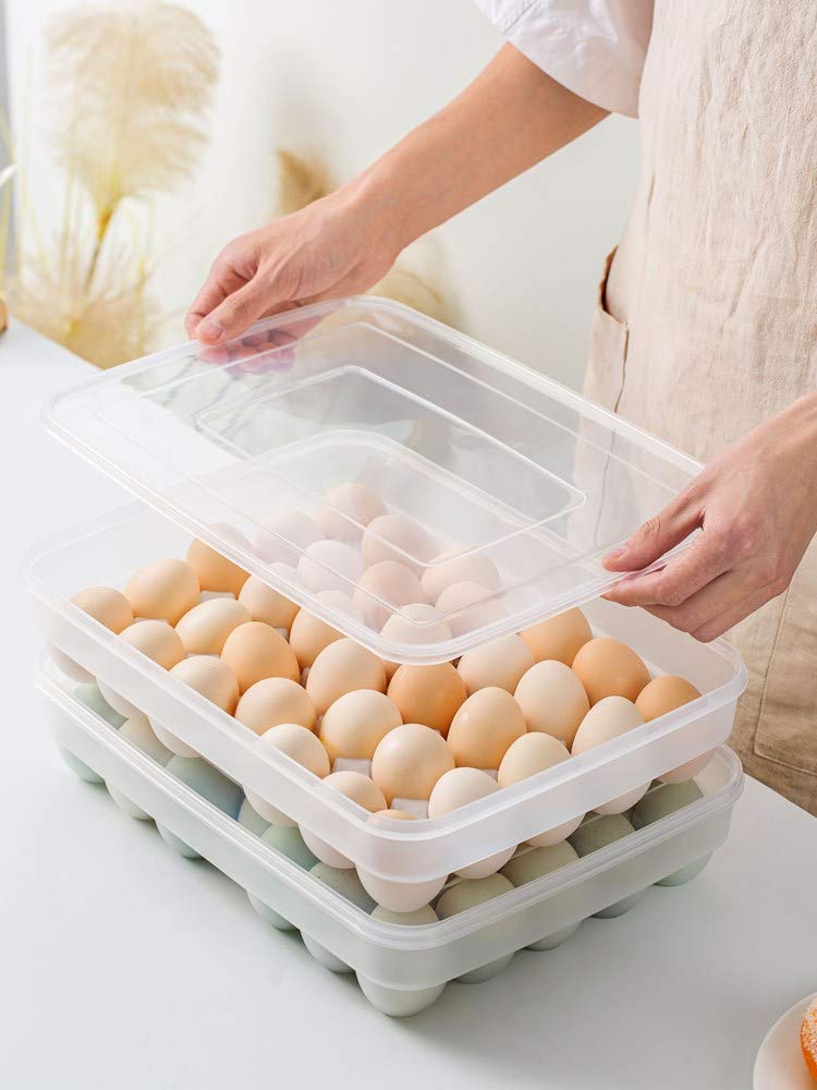 Sooyee 2 Pack Covered Egg Holders for Refrigerator,Clear 2X34 Deviled Egg Tray Storage Box Dispenser,Stackable Plastic Egg Cartons,Egg Holder Countertop(68 Eggs) - Image 3