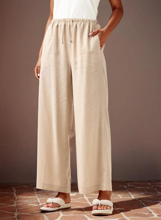 سبلاش فيڤ بنطلون كتان واسع الساق