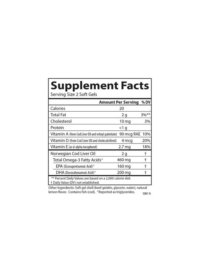 Carlson - Cod Liver Oil Gems, 460 mg Omega-3s, Plus Vitamins A and D3, Wild Caught Norwegian Arctic Cod Liver Oil, Sustainably Sourced Nordic Fish Oil Capsules, Lemon, 150 Softgels - Image 4