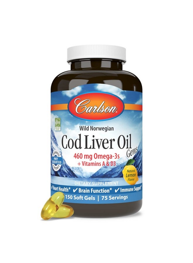 Carlson - Cod Liver Oil Gems, 460 mg Omega-3s, Plus Vitamins A and D3, Wild Caught Norwegian Arctic Cod Liver Oil, Sustainably Sourced Nordic Fish Oil Capsules, Lemon, 150 Softgels - Image 5