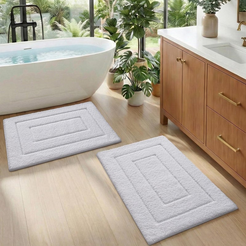 DEXI Bath Rugs Set 2 Pieces 24x16 for Shower Floor, Non-Slip Washable Bath Mat, Absorbent Soft Bath Mat with Rubber Backing, Quick Drying Microfiber Carpet, White - Image 1