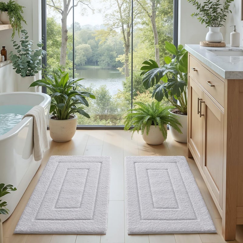 DEXI Bath Rugs Set 2 Pieces 24x16 for Shower Floor, Non-Slip Washable Bath Mat, Absorbent Soft Bath Mat with Rubber Backing, Quick Drying Microfiber Carpet, White - Image 3