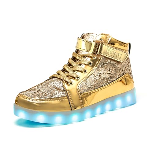 IGxx LED Light Up Shoes for Men USB Recharging High Top Sneakers Women Kids Glitter Gold 7 - Image 1