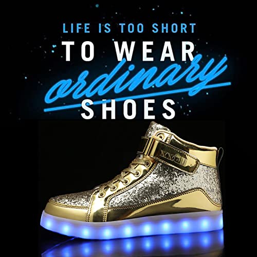 IGxx LED Light Up Shoes for Men USB Recharging High Top Sneakers Women Kids Glitter Gold 7 - Image 3