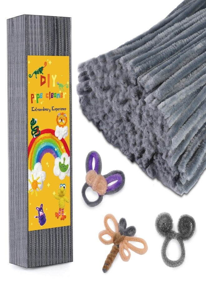 Iuuidu Pipe Cleaners Chenille Stem, 300PCS Pipe Cleaners Craft Supplies, Fuzzy Sticks Pipe Cleaner Brush for DIY Art Creative Craft Decorations (Grey) - Image 1