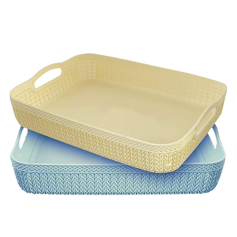 Kuber Industries Kuber Industries Q-3 Unbreakable Plastic Flexible Storage Baskets with Handles|Wovan Design & Flexible Plastic Material|Size 26 x 20 x 7 CM|Pack of 2 (Multi)  - Image 1