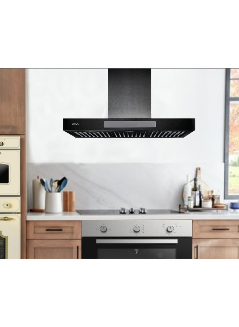 CM SHARK, 90cm,matte finish black wall mount hood,touch control with remote 3 speeds baffle filter, 160mm O 2 X 1.5 W lamps 220 V, 50-60 HZ total power : 270 W 1000 M3/H Dba 62 - Image 2